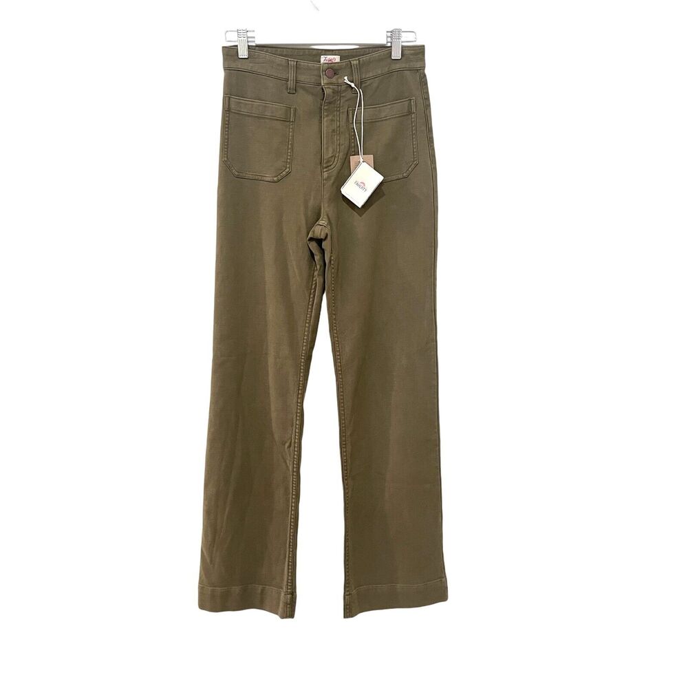 NWT Faherty Stretch Terry Patch Pocket Wide Leg Pant Size 28. Military Olive